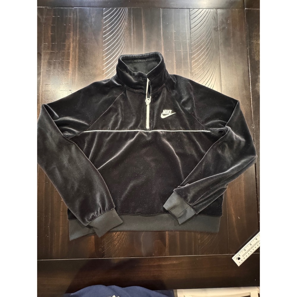 Nike Sportswear Womens Velour Quarter Zip Pullover Black Cropped Sweatshirt M